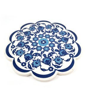 Turkish handmade ceramic coaster flower design 7"
